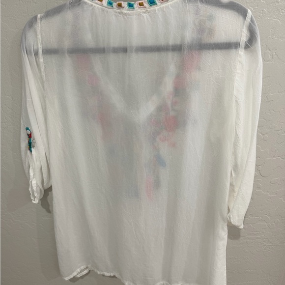 Authentic Johnny Was Embroidered Boho Blouse | Size XS | White Floral V-Neck - Picture 3 of 4
